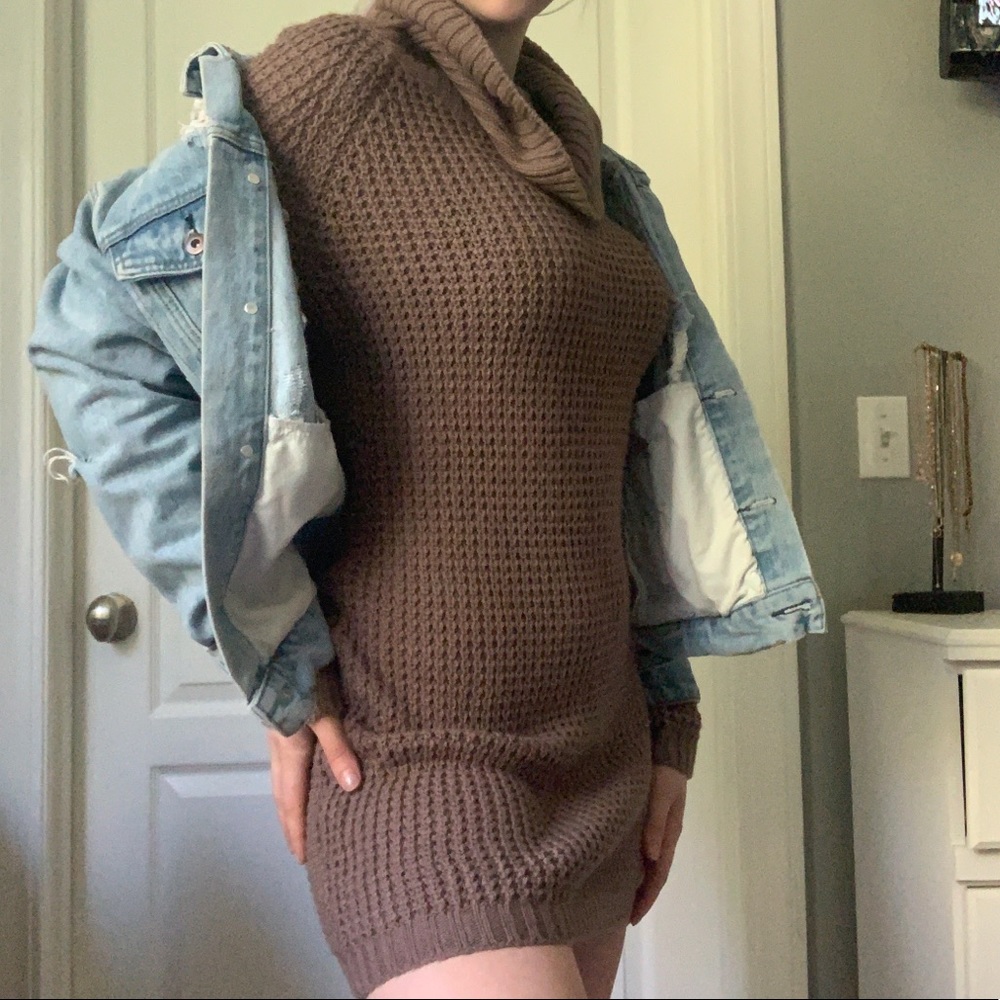Chunky knit mock turtle neck sweater dress
